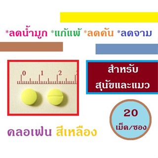 🌟(สามัญประจำบ้าน)🌟คลอเฟน น้ำมูก จมูกเปียก แก้แพ้ (1แพ็ค20เม็ด) สำหรับสัตว์เลี้ยง