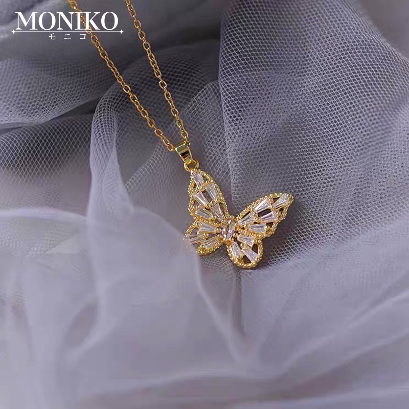 MONIKO ชุบทอง 18k สร้อยคอผู้หญิง จี้ผีเสื้อ สร้อยคอแฟชั่นสไตล์เกาหลี