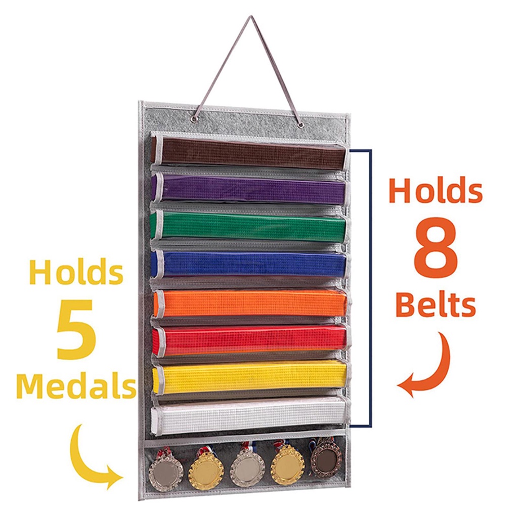 [lzdjhyke2yi] ศิลปะเข็มขัด Organizer เด็กผู้ใหญ่สําหรับ 5 เหรียญกระเป๋า Rack Taekwondo เข็มขัดสําหรับ Kung Fu, MMA, Jiu Boxing, Judo