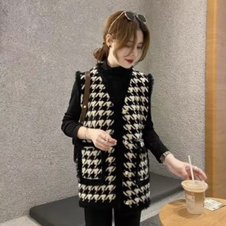 Xiaoxiang Style Houndstooth เสื้อกั๊ก พลัสไซซ์ เข้ากับทุกการแต่งกาย สําหรับผู้หญิง