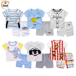 【IS】 ชุดเสื้อยืด ผ้าฝ้าย แขนสั้น กางเกงขาสั้น ลายการ์ตูน สําหรับเด็ก 6 เดือน - 4 ปี 2 ชิ้น ต่อชุด