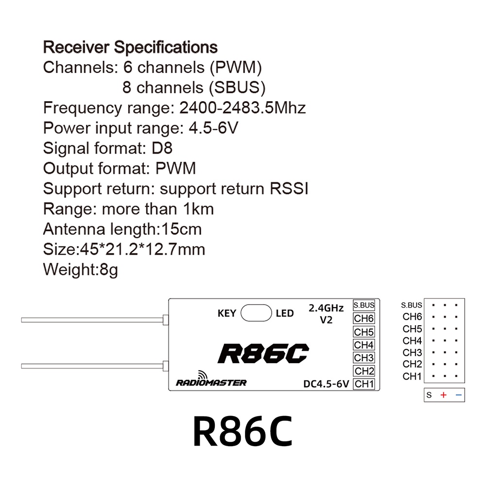 Radiomaster ตัวรับสัญญาณนาโน R81 R84 R86 R86C R88 2.4GHz มากกว่า 1KM SBUS สําหรับ FrSky D8 TX16S