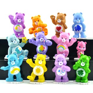 12Pcs Love Care Bear Rainbow Bear Figure Colorful Little Bear Model Car Landscape Cake Ornaments Twisted Egg Figure Kids Gift（Random）