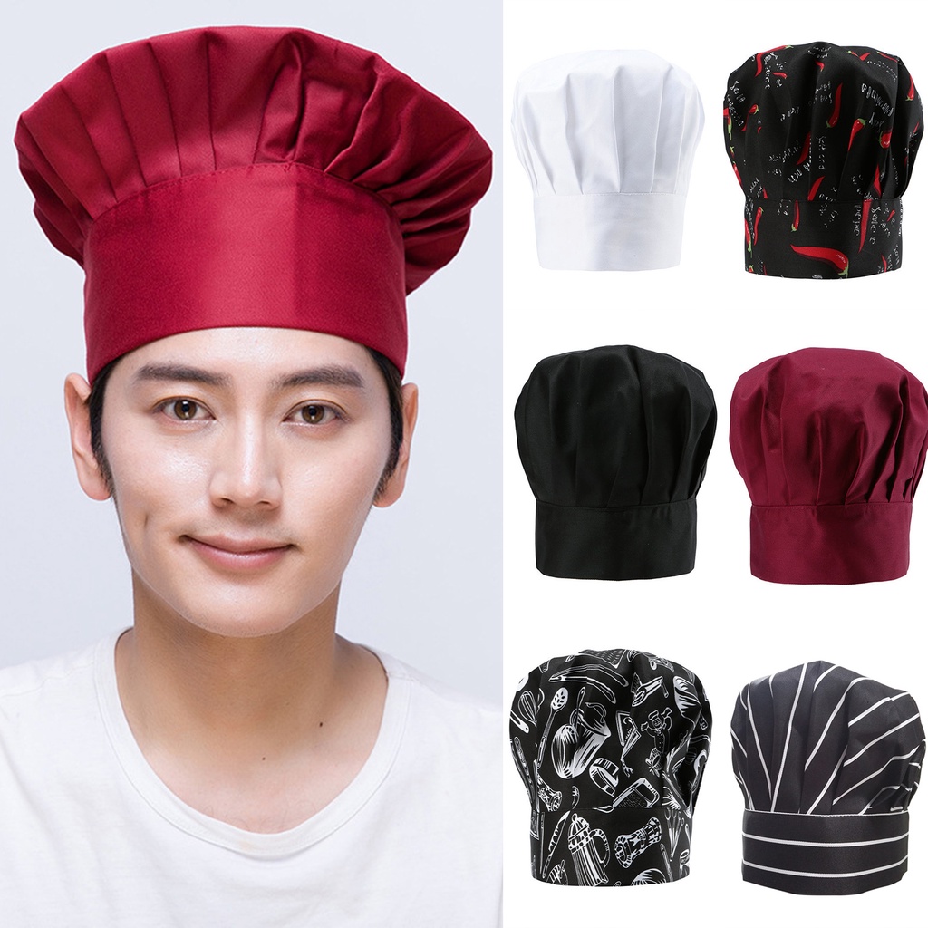 [B_398] Chef Kitchen Hat Solid Reusable Men Women Flat Top Uniform Cap