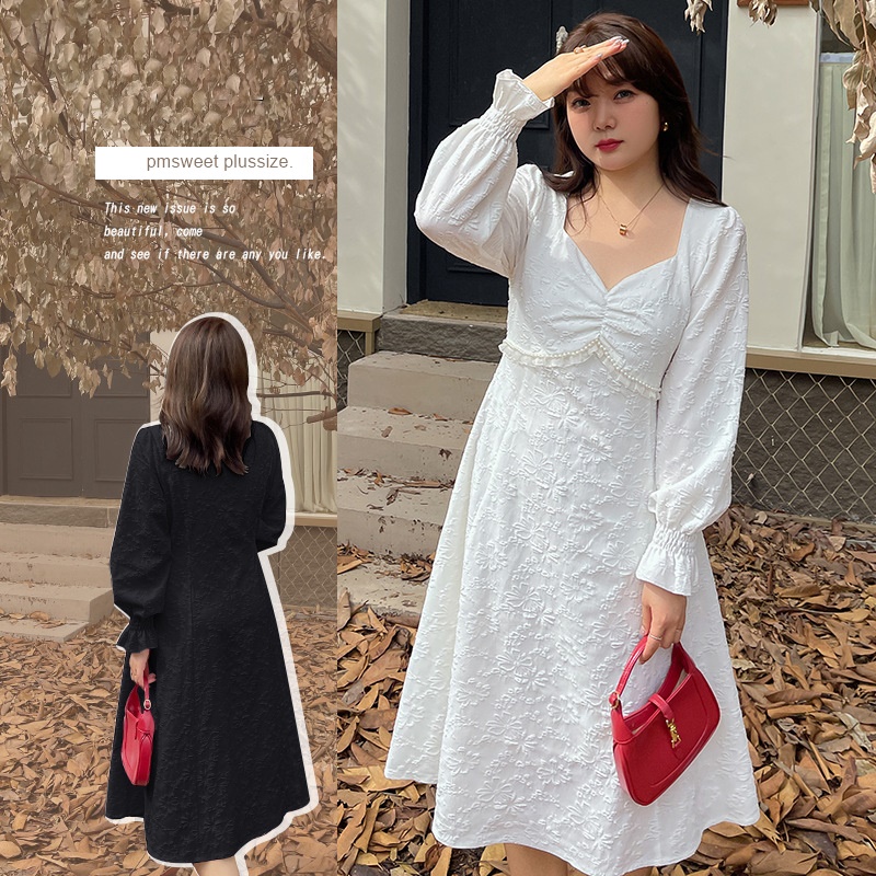 [ อกถึง 50" ] : PMP2091 : พรีออเดอร์ เสื้อผ้าไซส์ใหญ่ ชุดเดรสคนอ้วน ออกงานสาวอวบ แต่งลายดอกบนเนื้อผ้า