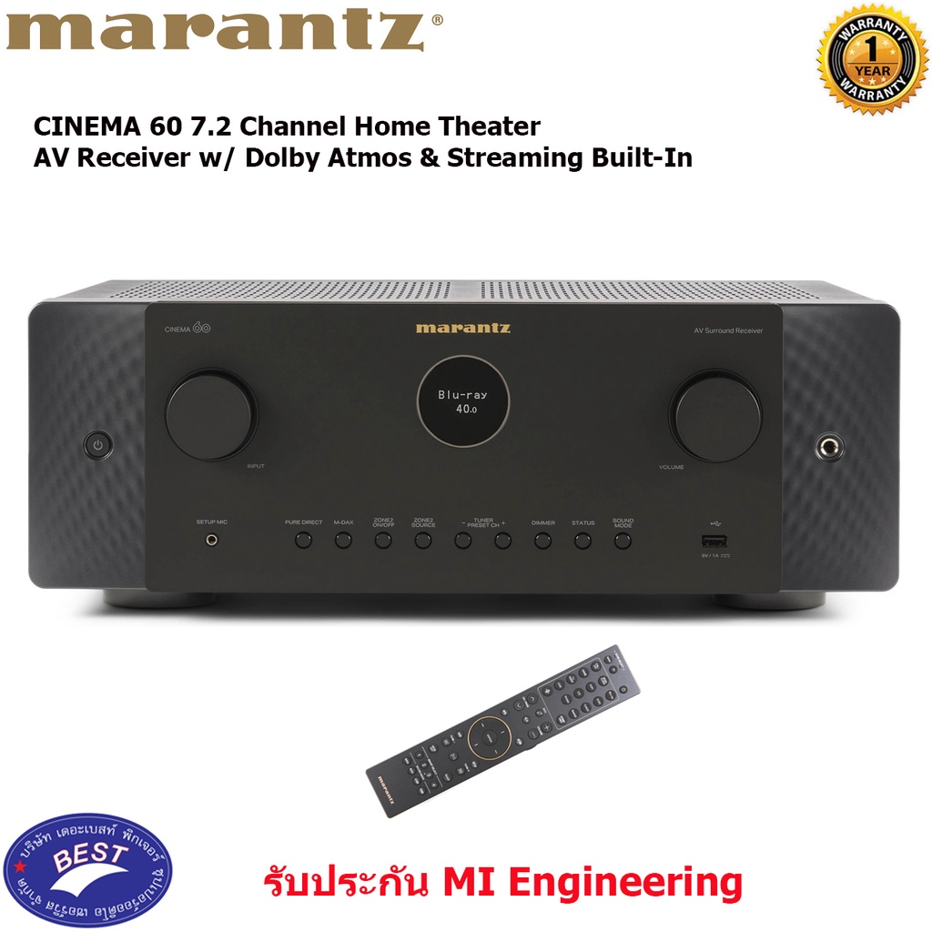 Marantz CINEMA 60 7.2 Channel Home Theater AV Receiver w/ Dolby Atmos &amp; Streaming Built-In