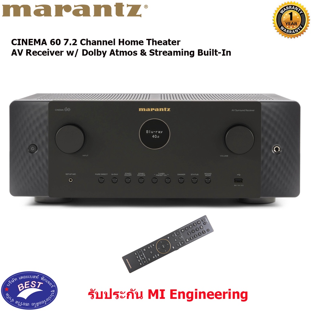 Marantz CINEMA 60 7.2 Channel Home Theater AV Receiver w/ Dolby Atmos & Streaming Built-In