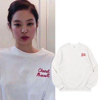 เสื้อกันหนาวลําลอง แขนยาว คอกลม พิมพ์ลาย Blackpink Jennie ทรงหลวม สไตล์เกาหลี