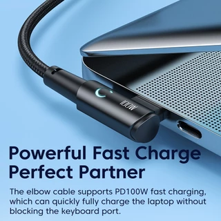 Toocki USB ประเภท C ไปยัง USB C สาย 90 องศาข้อศอก PD 100 วัตต์ชาร์จไฟรวดเร็ว LED สายข้อมูลสำหรับ แล็ปท็อปประเภท C สายข้อมูล