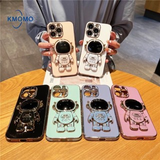 จัตุรัสหรูหรา OPPO Reno 5 Pro 5G 4 4G 3 2z 2F พท์เคลือบด้วยไฟฟ้า ลายนักบินอวกาศ สําหรับ ซิลิโคน TPU เคสมือถือ เคสตั้งได พร้อมแหวนขาตั้ง
