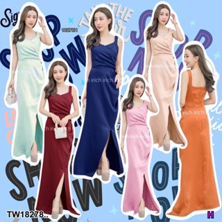 TwinsShopVip💗พร้อมส่ง TW18278 เดรสราตรียาว แขนดุด สีพื้น ..