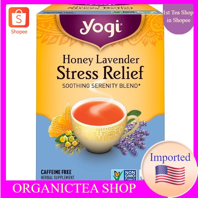 ชา โยคี Yogi Tea, Organic, Honey Lavender Stress Relief, Caffeine Free, 16 Tea Bags ชาสมุนไพร รสฮันนี่ลาเวนเดอร์