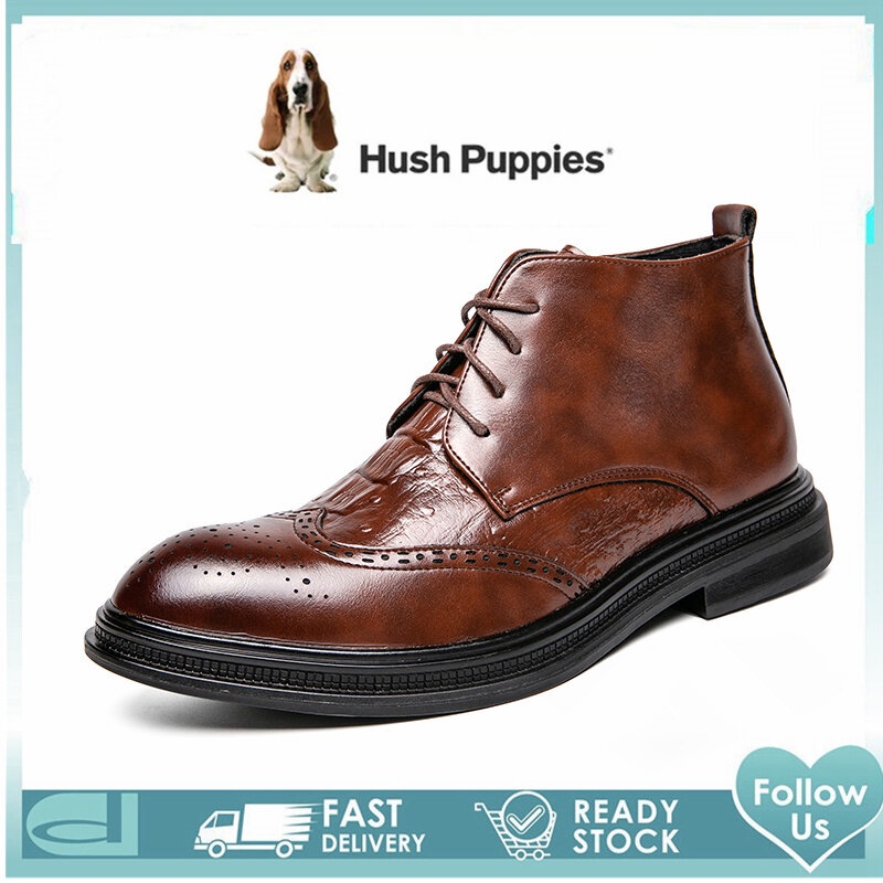 Hush ลูกสุนัขรองเท้าผู้ชาย Hush Puppies ผู้ชายรองเท้า High Cut รองเท้าหนังรองเท้าสําหรับชายรองเท้า M