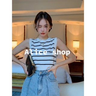 Alice  เสื้อครอปไหมพรม เสื้อโชว์หลัง ลาย 2023 ใหม่  Comfortable High quality ทันสมัย ins A20K07M 36Z230909