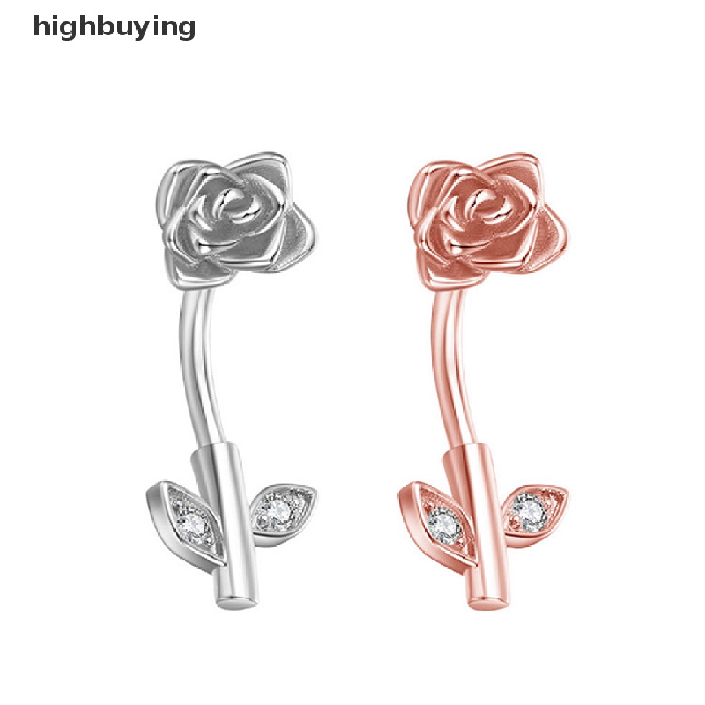[highbuying] ใหม่ จิวสะดือ เหล็ก คริสตัล รูปดอกกุหลาบ ประดับเพทาย แฟชั่นสําหรับผู้หญิง