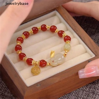 [jewelrybase] สร้อยข้อมือ ประดับลูกปัดหินธรรมชาติ รูปกระต่ายนําโชค ให้อวยพรคู่รัก ของขวัญ สไตล์บูติก สําหรับผู้หญิง