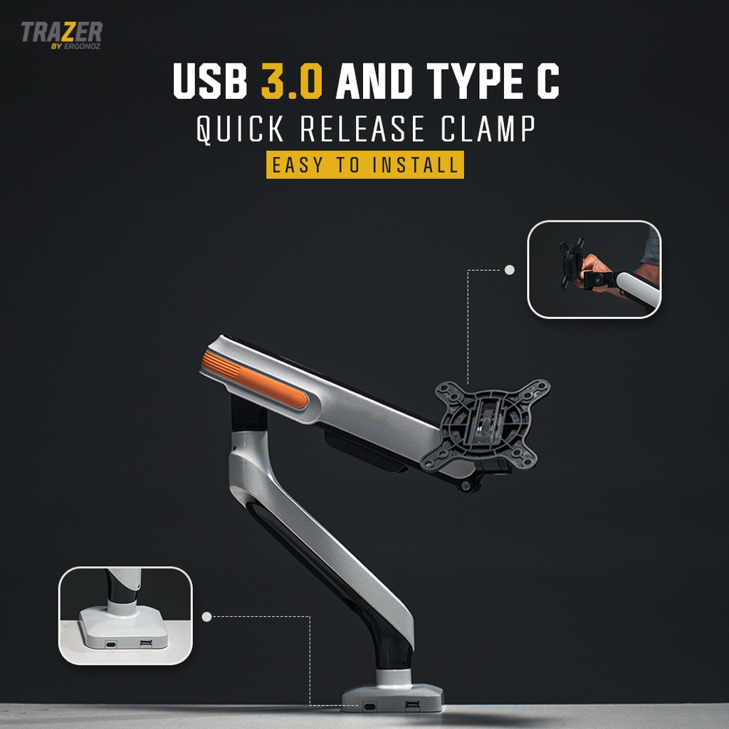 ERGONOZ ของแท้ 100% แขนจับจอ ขาตั้งจอคอมพิวเตอร์ Monitor Arm รุ่น TRAZER สำหรับหน้าจอ 17 - 32 นิ้ว