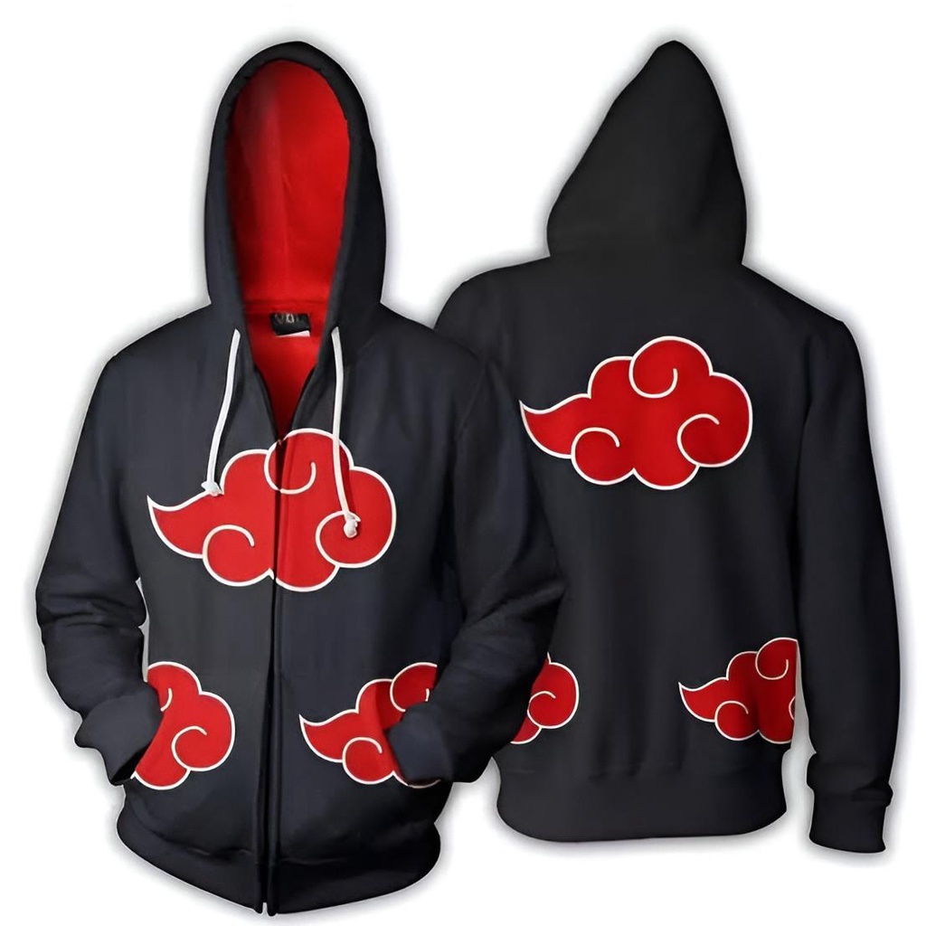 Akatsuki Anime Zipper Hoodie เสื้อกันหนาว Akatsuki Hoodie แจ็คเก็ต M-XL Akatsuki อะนิเมะนารูโตะเสื้อ