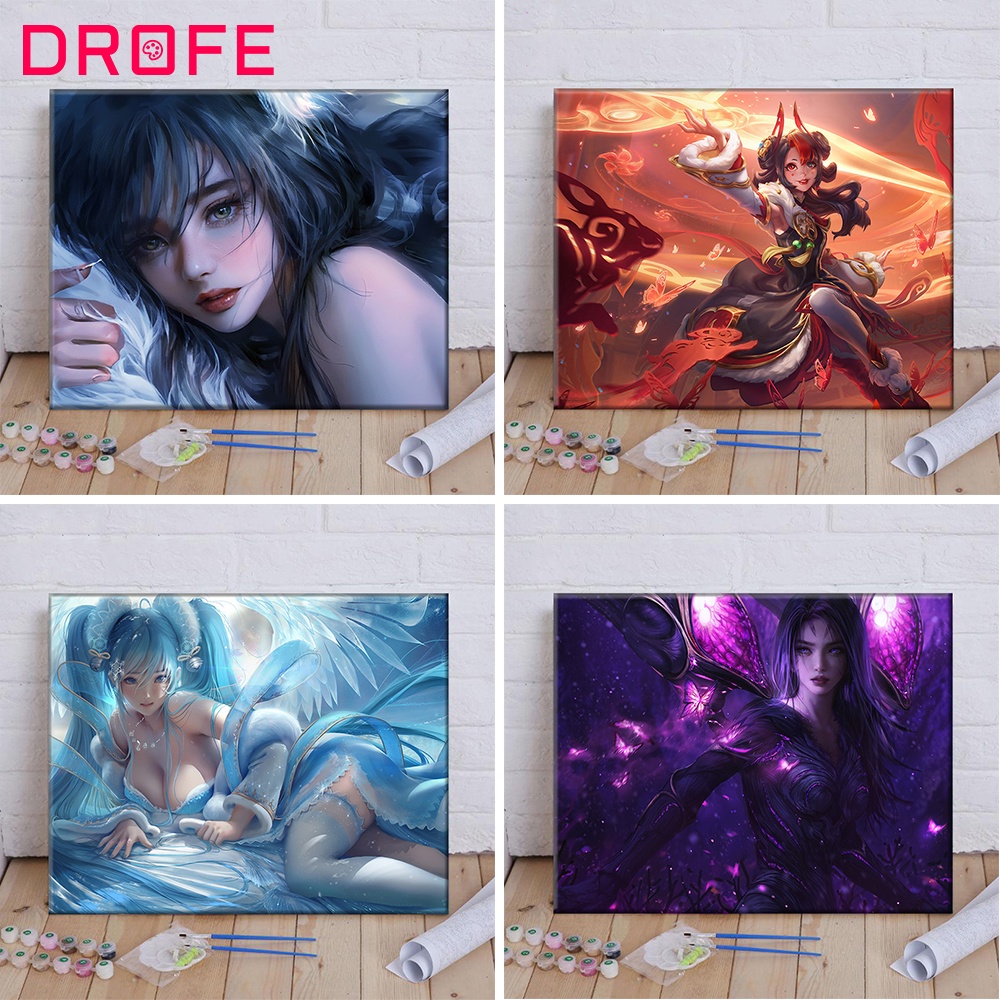 Drofe 【40*50 ซม. ไม่มีกรอบ】ภาพวาดตามตัวเลข แบบไม้ แฮนด์เมด DIY สําหรับตกแต่งบ้าน