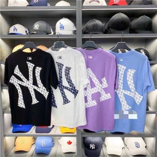 เสื้อยืดแขนสั้น ทรงหลวม ขนาดใหญ่ พิมพ์ลาย NY LA MLB แฟชั่นสําหรับผู้ชาย และผู้หญิง