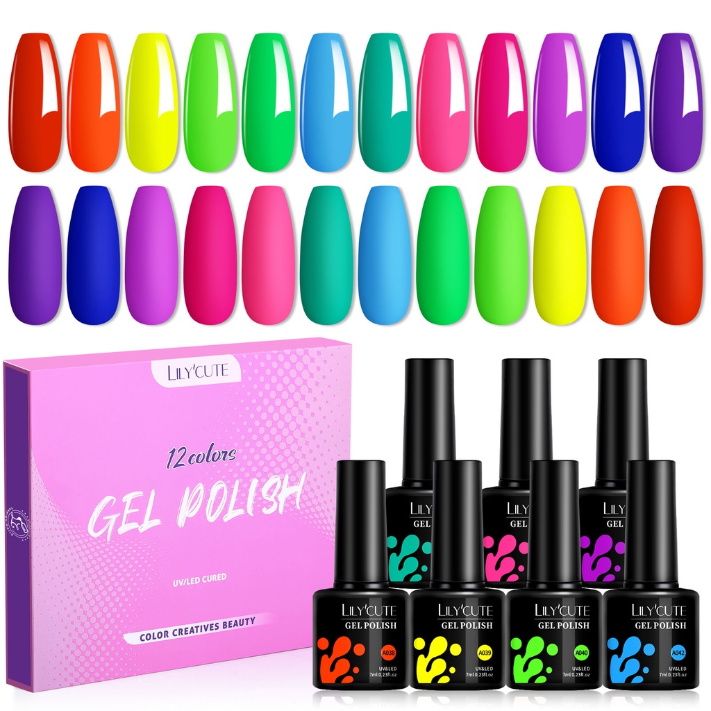 ชุดยาทาเล็บเจล 12 สีเรืองแสงสีเหลืองสีเขียวเล็บเจลโปแลนด์ชุดฤดูใบไม้ผลิฤดูร้อนแช่ปิด นํา เล็บเจลชุด