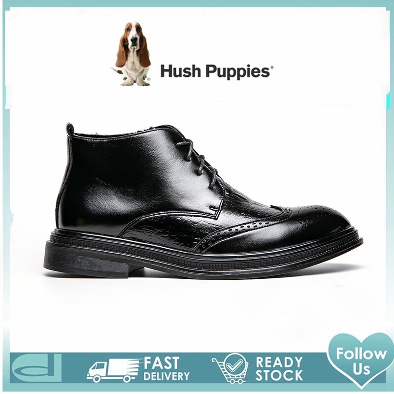 Hush ลูกสุนัขรองเท้าผู้ชาย Hush Puppies ผู้ชายรองเท้า High Cut รองเท้าหนังรองเท้าสําหรับชายรองเท้า M