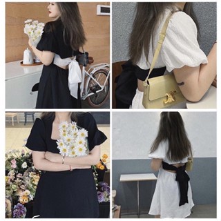 สินค้าพร้อมส่ง Julia Dress 🖤🤍 เดรสสาวอวบ เดรสเกาหลีสาวอวบ เดรสเปิดหลังดำ มีซับใน ซิปหลัง โบว์ผูก