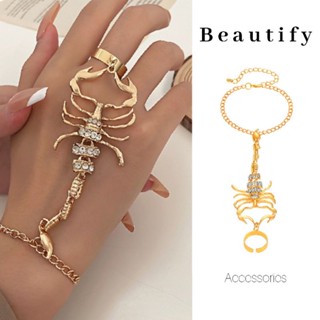 𝓑𝓮𝓪𝓾𝓽𝓲𝓯𝔂 สร้อยข้อมือประดับแหวนสวมนิ้วดีไซน์แมลงป่องประดับคริสตัลสวยหรูดูแพง