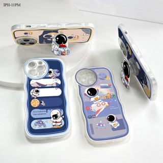 iPhone 12 11 Mini Pro Max สำหรับ Case Cartoon Space Astronauts With Holder เคส เคสโทรศัพท์ เคสมือถือ Protective Shell Shockproof Casing Full Back Cover Soft Silicone Cases