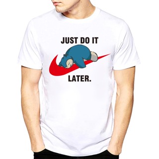 Pokemon just do it later anime Printed T-Shirt Short Sleeve White_07