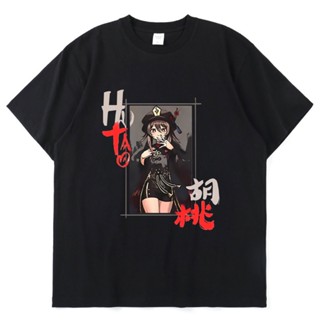 Genshin Impact Hu Tao Retro Harajuku Fun Print Summer Short-sleeved Fashion Loose Woman Casual T-shirt Design Niche_03