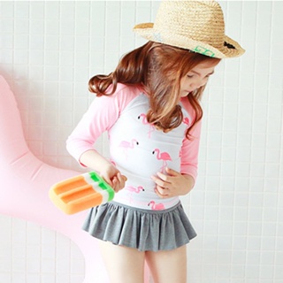 BBB Infant Baby Girls Cartoon Animal Prints Long Sleeve Split Swimwear Kids Quick Drying Swimsuit Beach Dress Surfing Suit