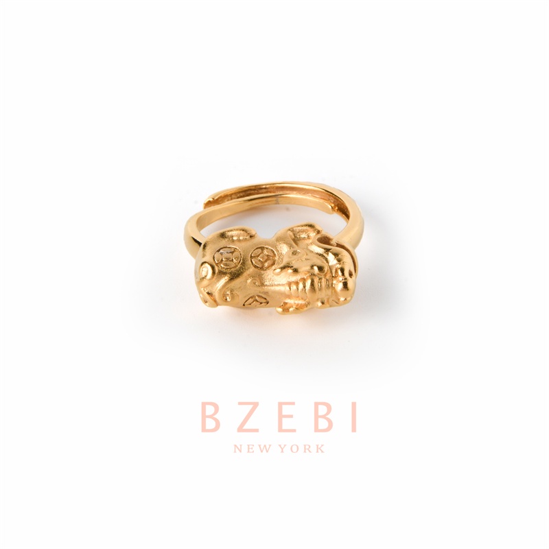 BZEBI แหวนทอง ปี่เซียะ ผู้หญิง ทองครึ่งสลึง แฟชั่น ผู้หญิง มินิมอล เท่ห์ สไตล์พังก์ สไตล์เกาหลี เครื