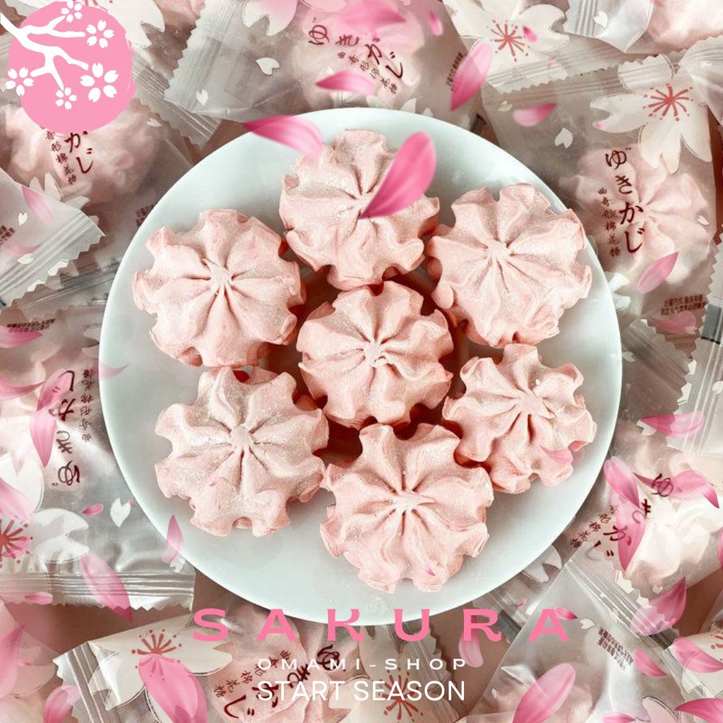 Hot มาร์ชเมลโล่ซากุระ สอดไส้สตอเบอรี่ ゆきかじ Sakura Marshmello 1ชิ้น/5.7g.
