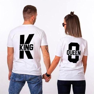 King and Queen Printed Short Sleeve Matching Couple Outfit  T Shirt Casual Coulpe Lover Clothes White T-shirt_02