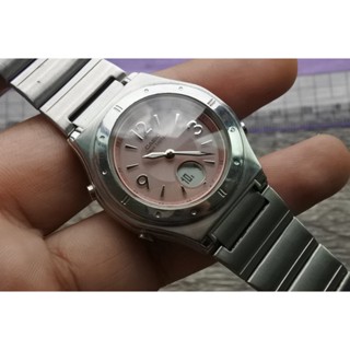 นาฬิกา Vintage มือสองญี่ปุ่น CASIO LWA M141 ระบบ WAVE CEPTER SOLAR ผู้หญิง ทรงกลม กรอบเงิน Digital หน้าปัด 35mm