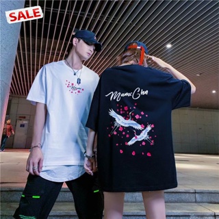 tdg Couple Men Women T-shirt Half Sleeve Rose Crane Print Crew Neck Loose Pullover Tops_02