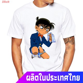 Illicit นักสืบโคนันเสื้อยืดถักฤดูร้อน เสื้อยืดคอกลมแขนสั้นพิมพ์ลาย Detective Conan แฟชั่นสําหรับผู้ชาย Detective Conan S