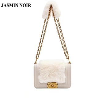 Jasmin NOIR กระเป๋าสะพายไหล่ หนัง PU แต่งขนเฟอร์ แต่งสายโซ่คล้อง แฟชั่นสําหรับสตรี