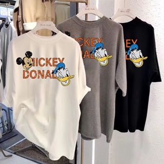 Jinเสื้อยืด เสื้อยืดคอกลม Mickey Mouse / Donal Duck ผ้า Cotton-ฝ้าย PANDA WORKS