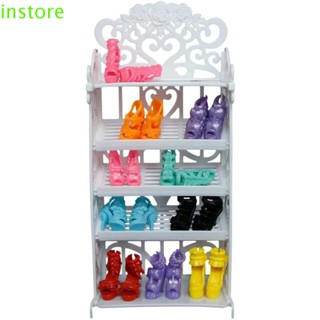 Instore ชั้นวางรองเท้า เฟอร์นิเจอร์ พลาสติก สีขาว สําหรับตุ๊กตา 1/6