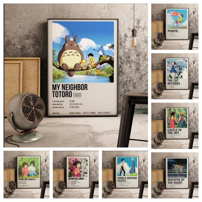 โปสเตอร์ภาพวาดผ้าใบ รูปการ์ตูนอนิเมะ My Neighbor Totoro Spirit Away สําหรับตกแต่งผนังบ้าน