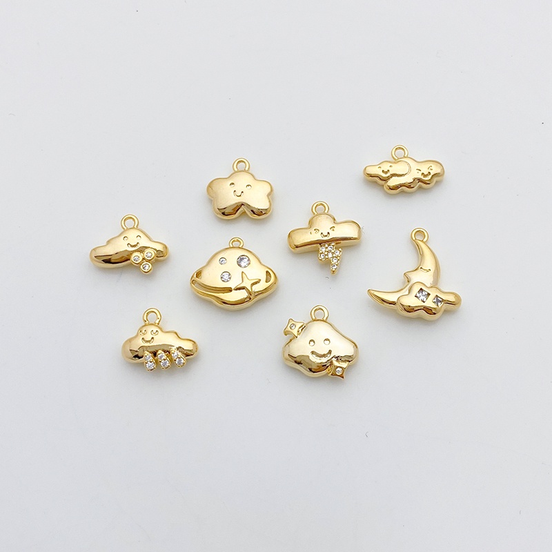 จี้ diy 14K Gold-Packed สี Retention Micro-Inlaid Zircon Smiley Cloud Raindrop Handmade สร้อยข้อมือสร้อยคอหูเครื่องประดับอุปกรณ์เสริม