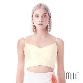 [MILIN] Carna top Pleated polyester Draped overlay top เสื้อสายเดี่ยวคอวีผ้าจับจีบย่น (ไม่รวมเข็มกลัดดอกไม้)