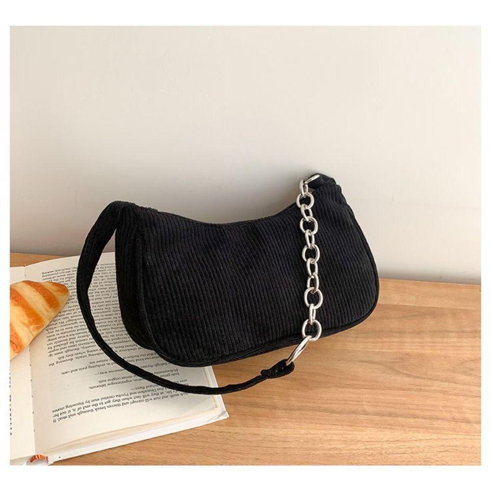 Zelth กระเป๋าสะพายไหล่ กระเป๋าถือ ผ้าลูกฟูก แต่งสายโซ่ แฟชั่นเรโทร - รูปที่ 6