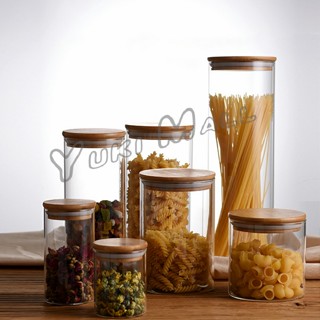 YuKi โหลแก้วฝาไม้  ฝากันความชื้นเป็นไม้ไผ่ โหลพาสต้า  Borosilicate glass storage tank