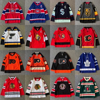 เสื้อกีฬาแขนยาว ปักลาย Nhl hockey jersey ทรงหลวม สไตล์ฮิปฮอป เรโทร