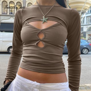 Lanlanlolo เสื้อสายเดี่ยว แขนยาว ฉลุลาย สองชิ้น แฟชั่นสําหรับผู้หญิง 2023
