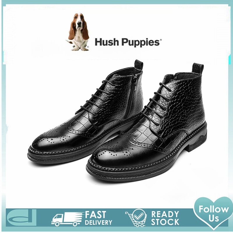 Hush ลูกสุนัขรองเท้าผู้ชาย Hush Puppies ผู้ชายรองเท้า High Cut รองเท้าหนังรองเท้าสําหรับชายรองเท้า M