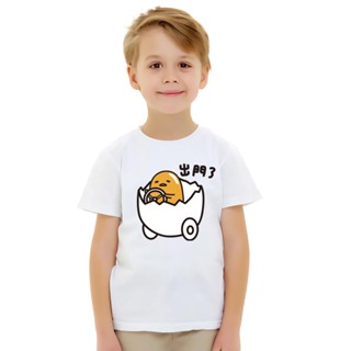 Kawaii Gudetama T Shirt Children Cute Summer Top Boys Girls Funny Lazy Egg Go Out by Bike Cartoon T-shirt Summer Cl_07